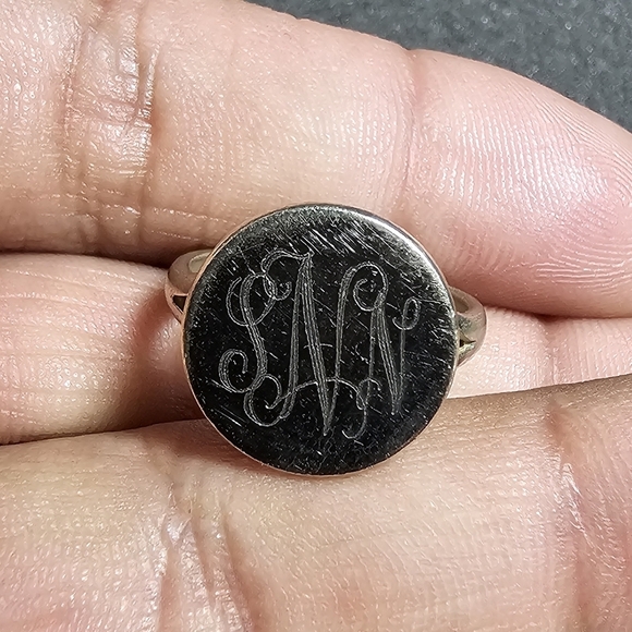 Vintage Made In Mexico Silver Tone Round Signet Ring Size 7 Engraved " SNN" sh9w - Picture 1 of 7